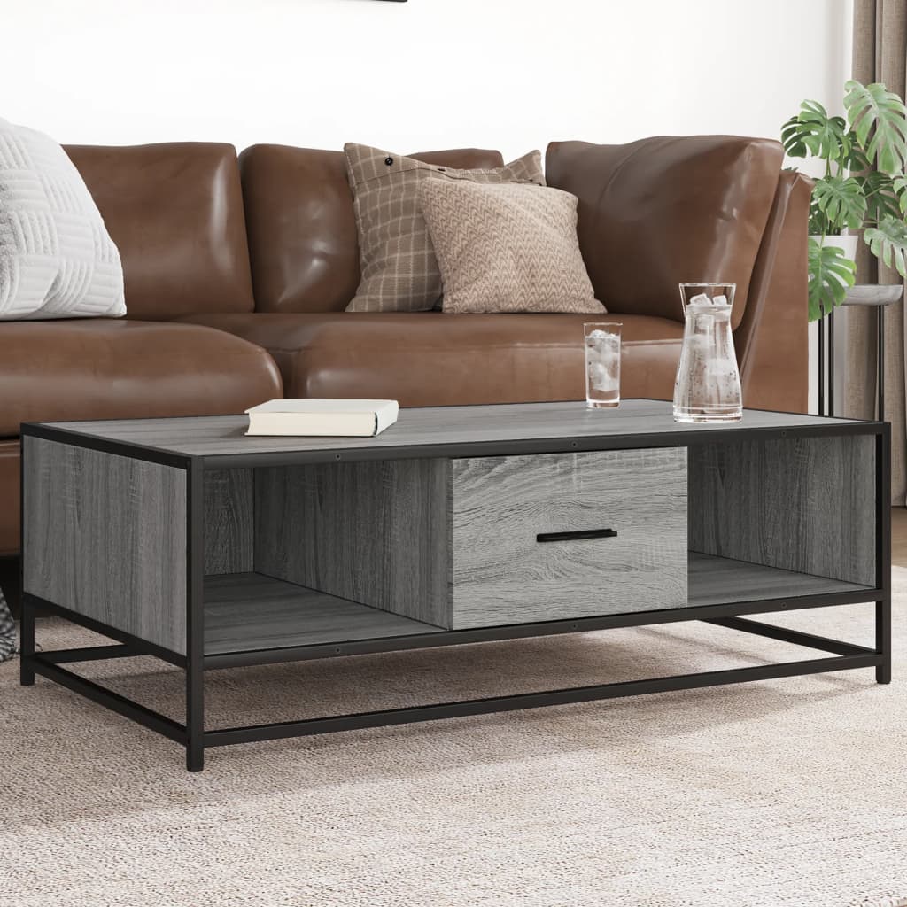 sofabord 100x57x35 cm konstrueret træ og metal grå sonoma-eg