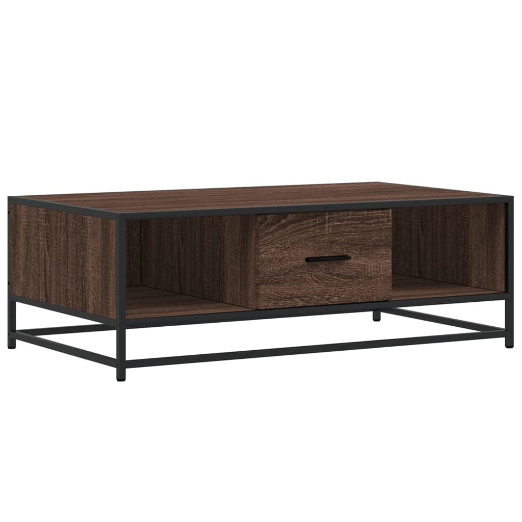 sofabord 100x57x35 cm konstrueret træ og metal brunt egetræ