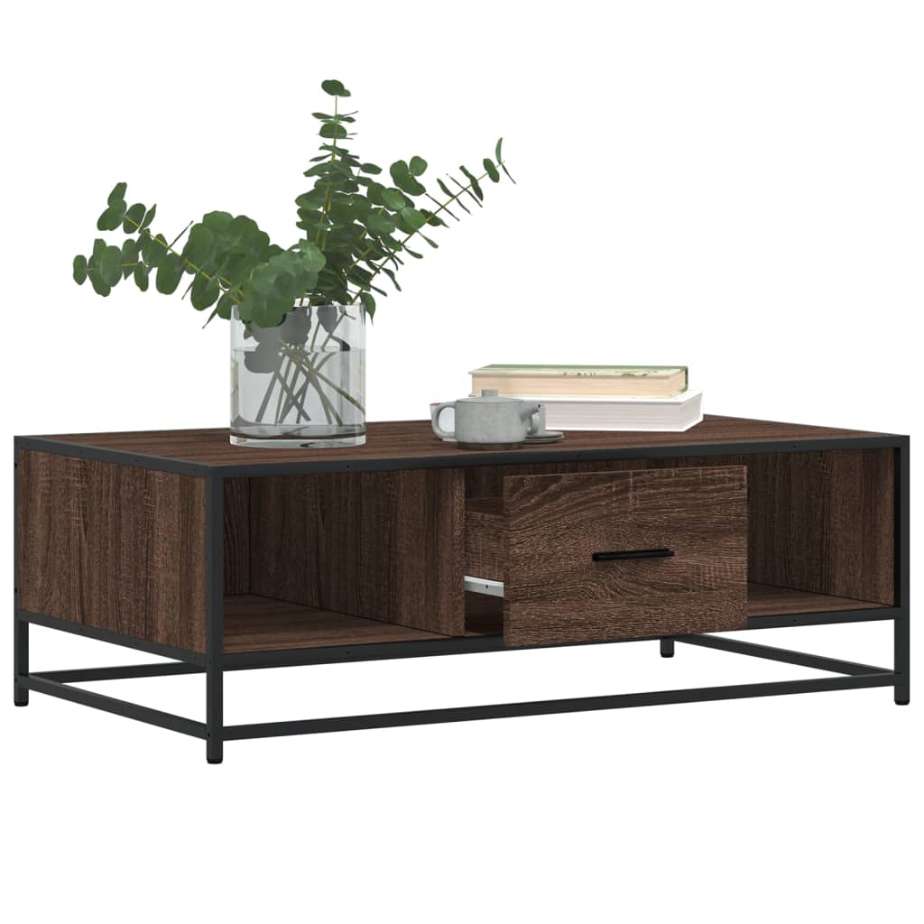 sofabord 100x57x35 cm konstrueret træ og metal brunt egetræ