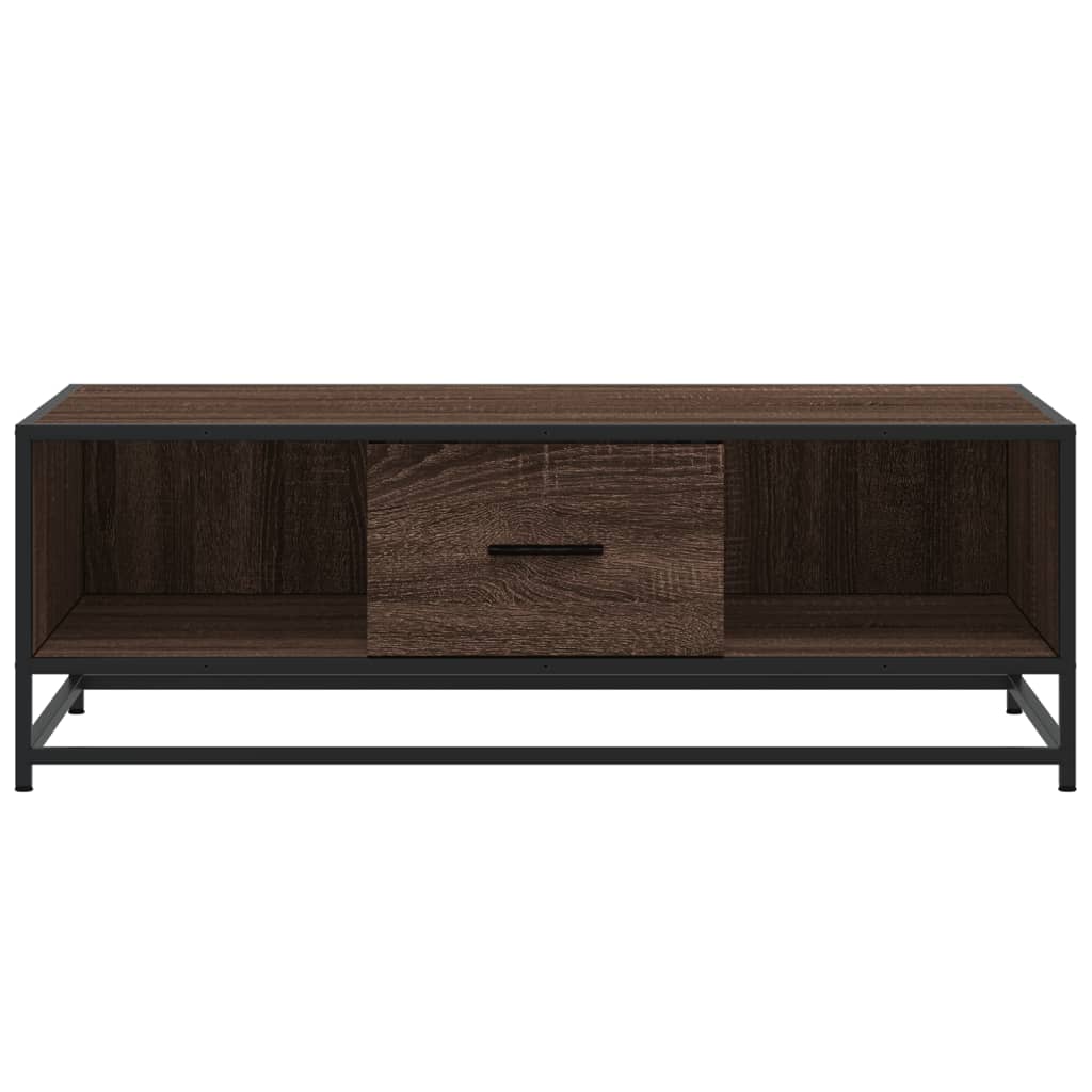 sofabord 100x57x35 cm konstrueret træ og metal brunt egetræ