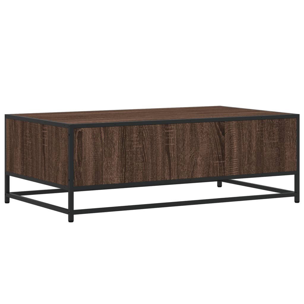 sofabord 100x57x35 cm konstrueret træ og metal brunt egetræ