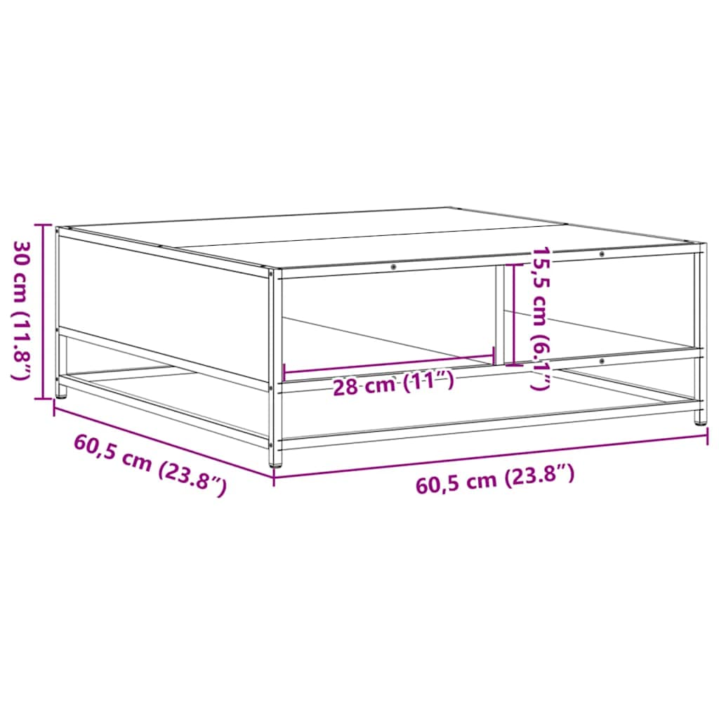 sofabord 60,5x60,5x30 cm konstrueret træ og metal sonoma-eg