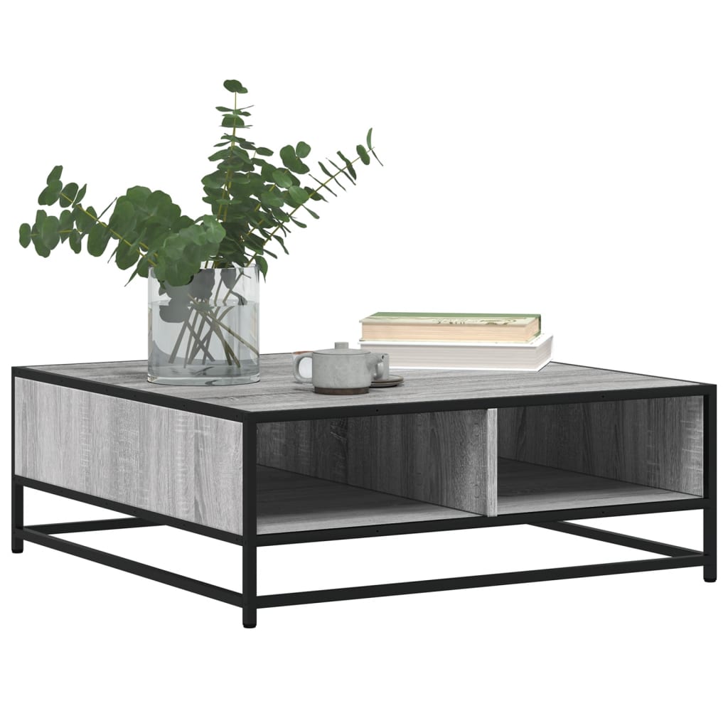 sofabord 80x80x30 cm konstrueret træ og metal grå sonoma-eg