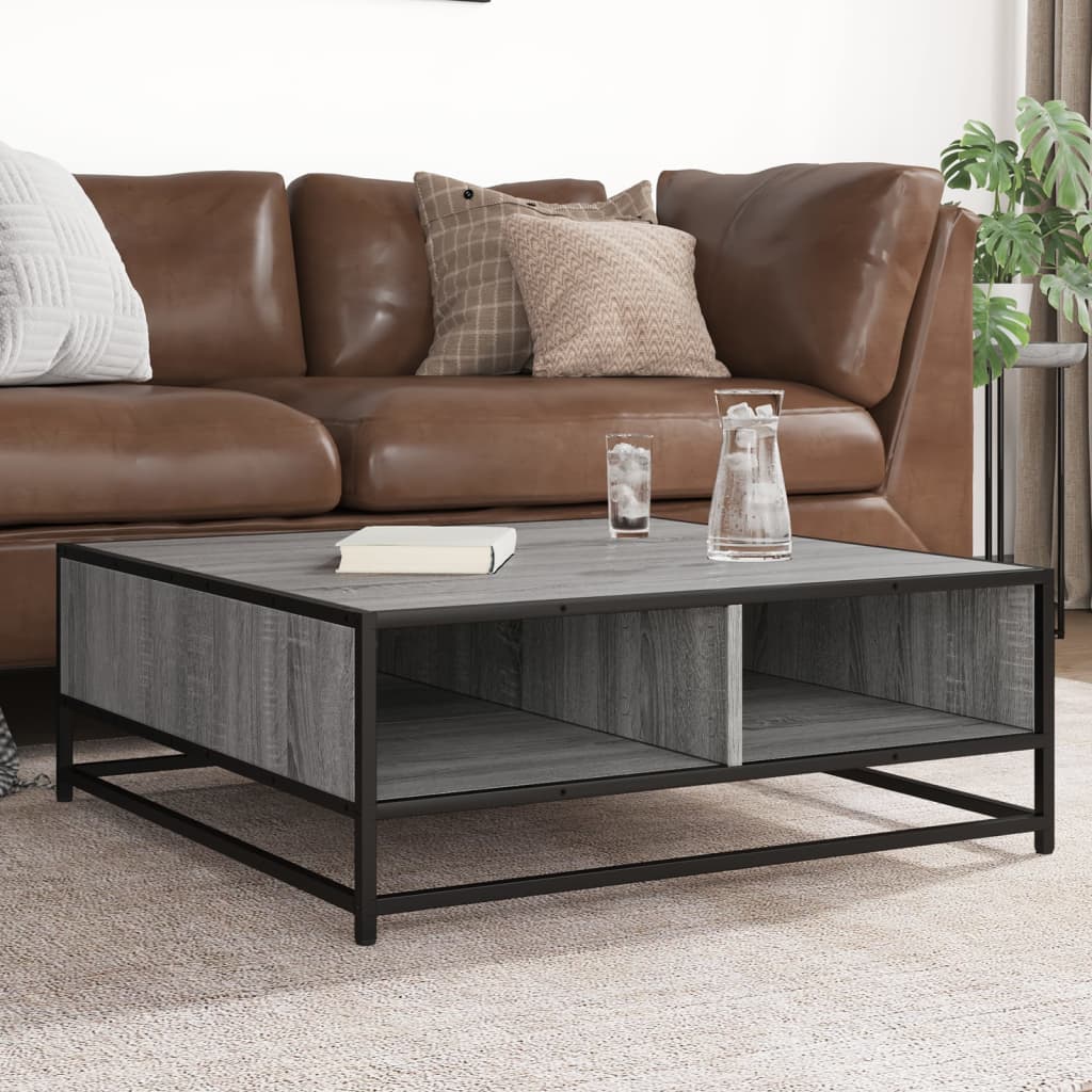 sofabord 80x80x30 cm konstrueret træ og metal grå sonoma-eg