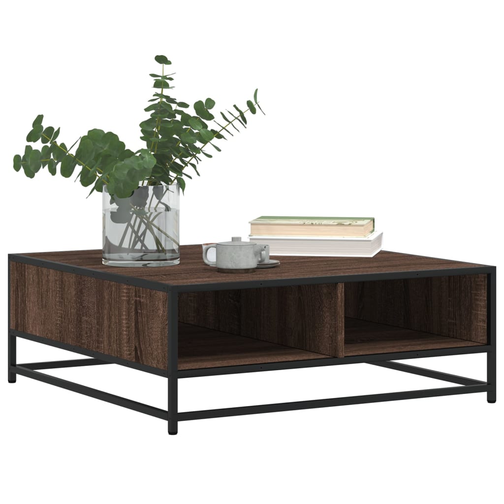 sofabord 80x80x30 cm konstrueret træ og metal brunt eg