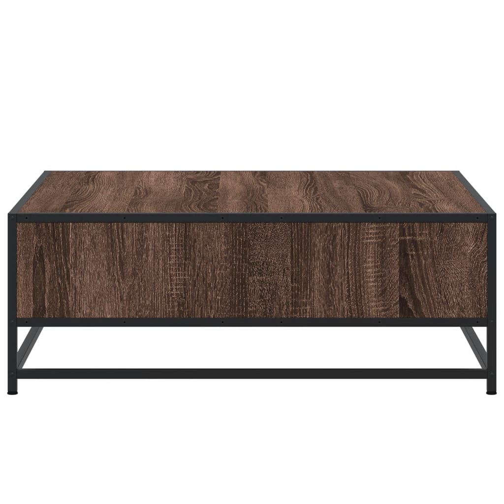 sofabord 80x80x30 cm konstrueret træ og metal brunt eg