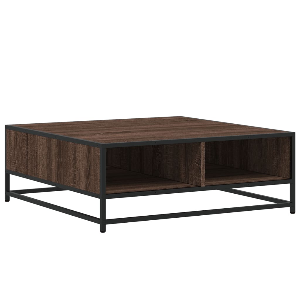 sofabord 80x80x30 cm konstrueret træ og metal brunt eg