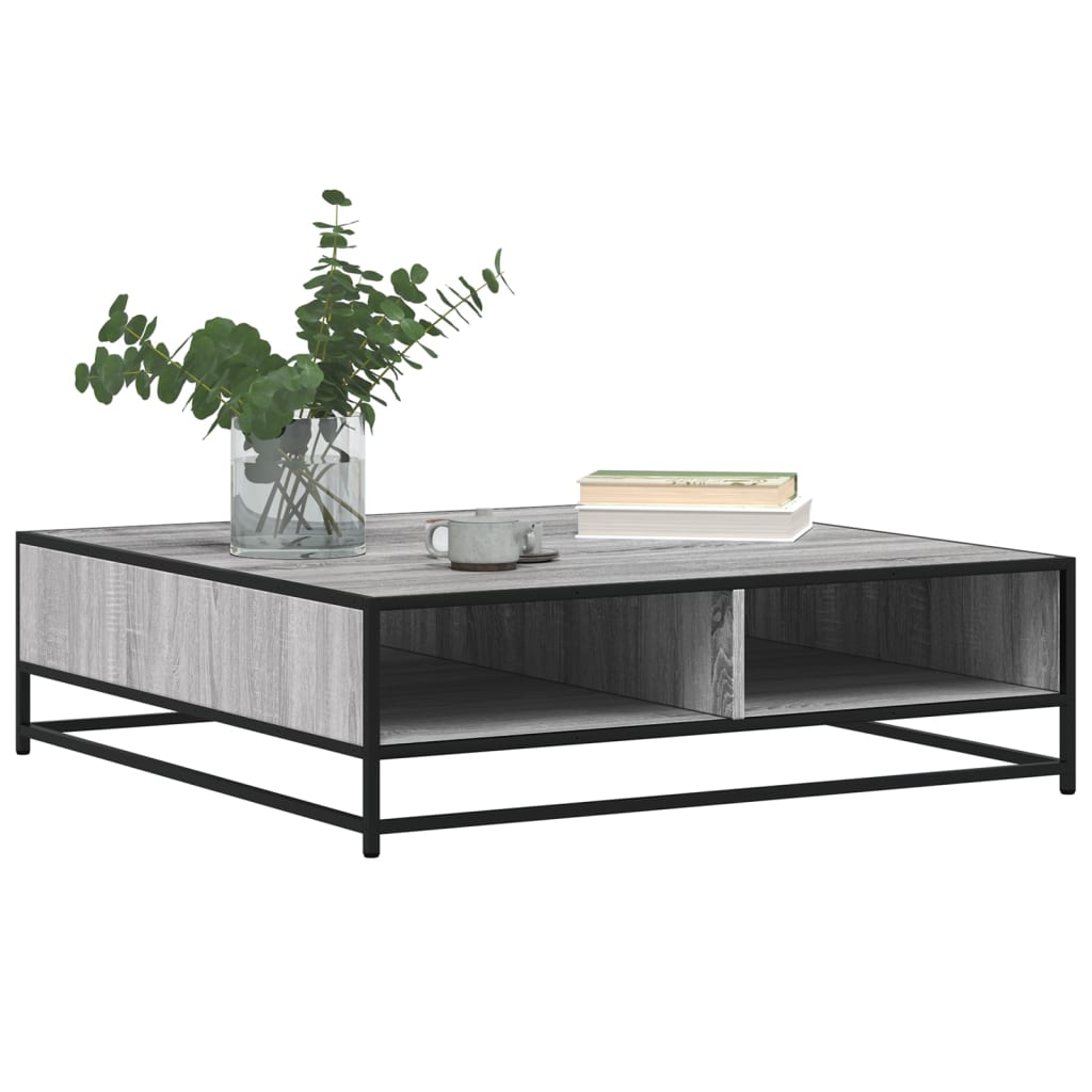 sofabord 100x100x30 cm konstrueret træ og metal grå sonoma-eg