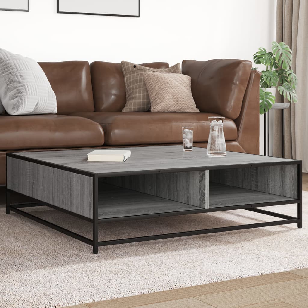 sofabord 100x100x30 cm konstrueret træ og metal grå sonoma-eg