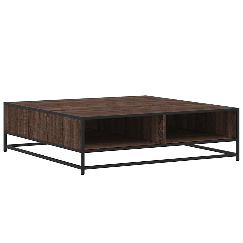 sofabord 100x100x30 cm konstrueret træ og metal brunt egetræ