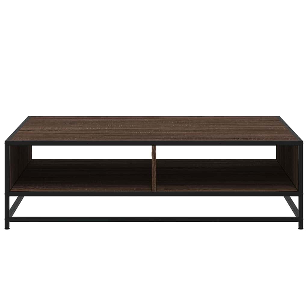 sofabord 100x100x30 cm konstrueret træ og metal brunt egetræ