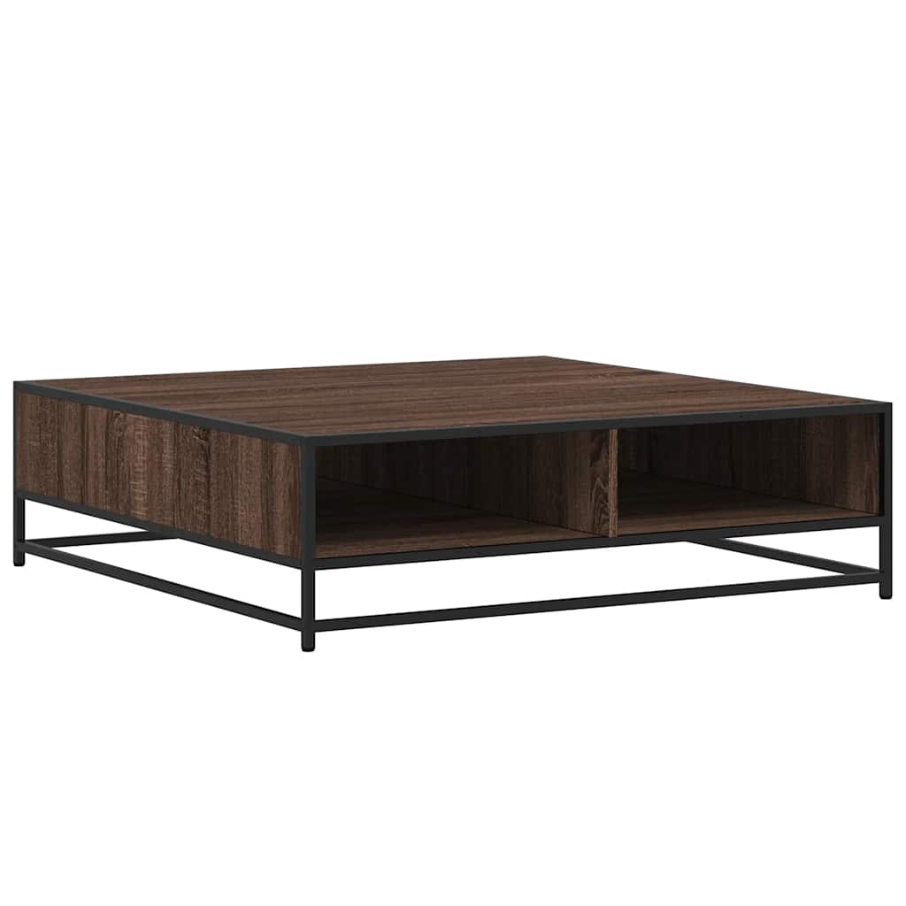 sofabord 100x100x30 cm konstrueret træ og metal brunt egetræ