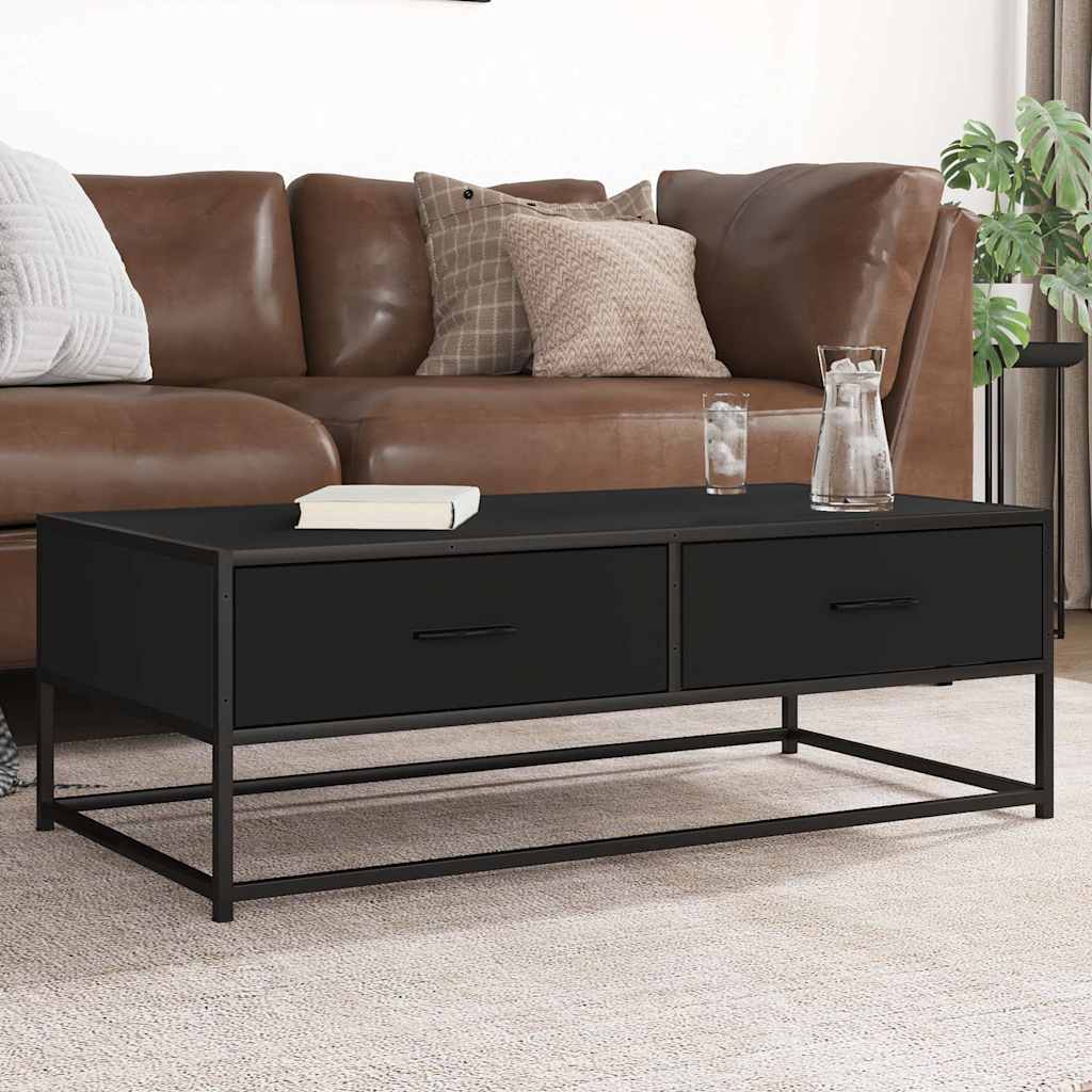 sofabord 100x50x35 cm massivt konstrueret træ og metal sort