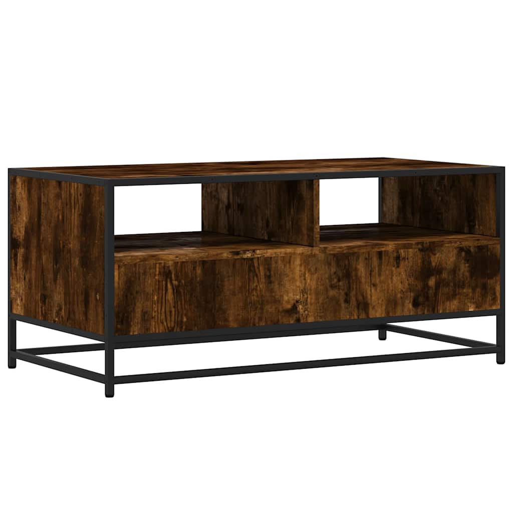 sofabord 100x50x45 cm konstrueret træ og metal røget egetræ