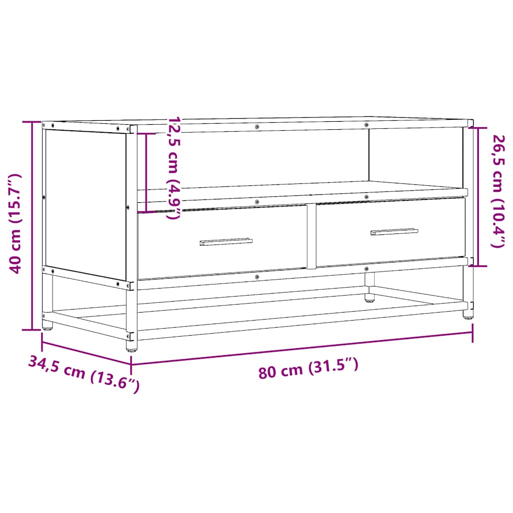 tv-bord 80x34,5x40 cm konstrueret træ og metal sort