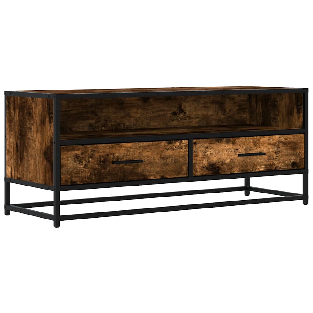 tv-bord 100x34,5x40 cm konstrueret træ metal røget egetræsfarve