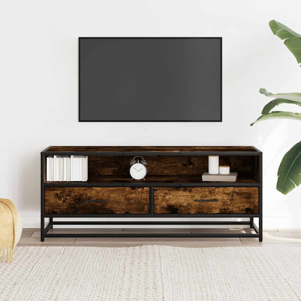 tv-bord 100x34,5x40 cm konstrueret træ metal røget egetræsfarve