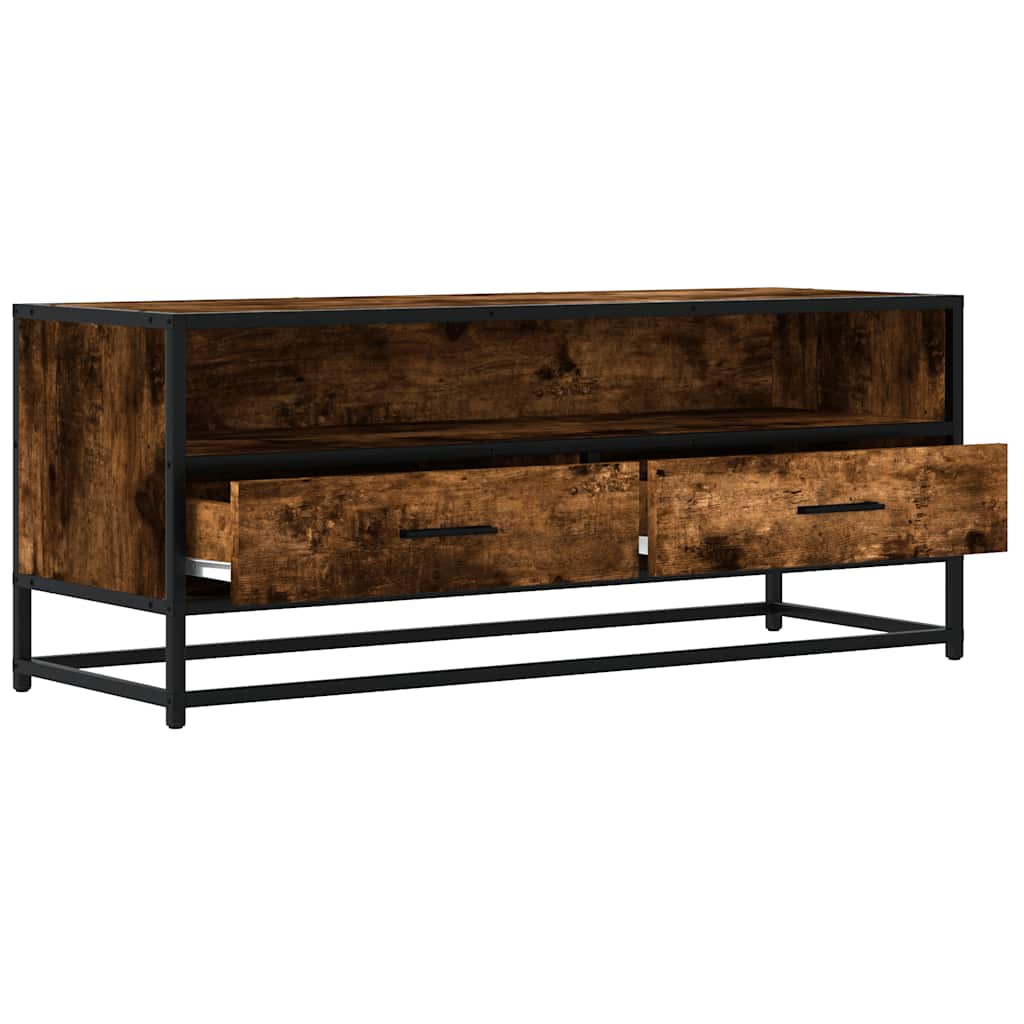 tv-bord 100x34,5x40 cm konstrueret træ metal røget egetræsfarve