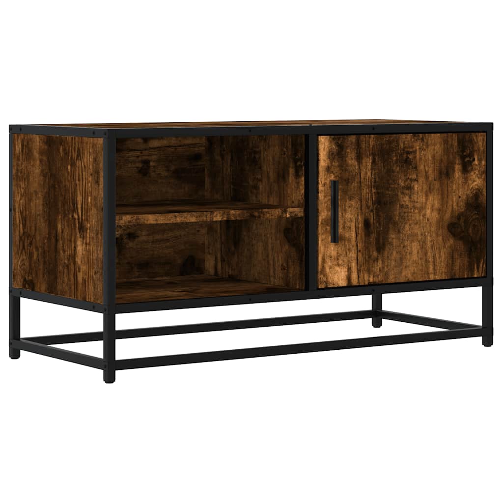 tv-bord 80x34,5x40 cm konstrueret træ metal røget egetræsfarve