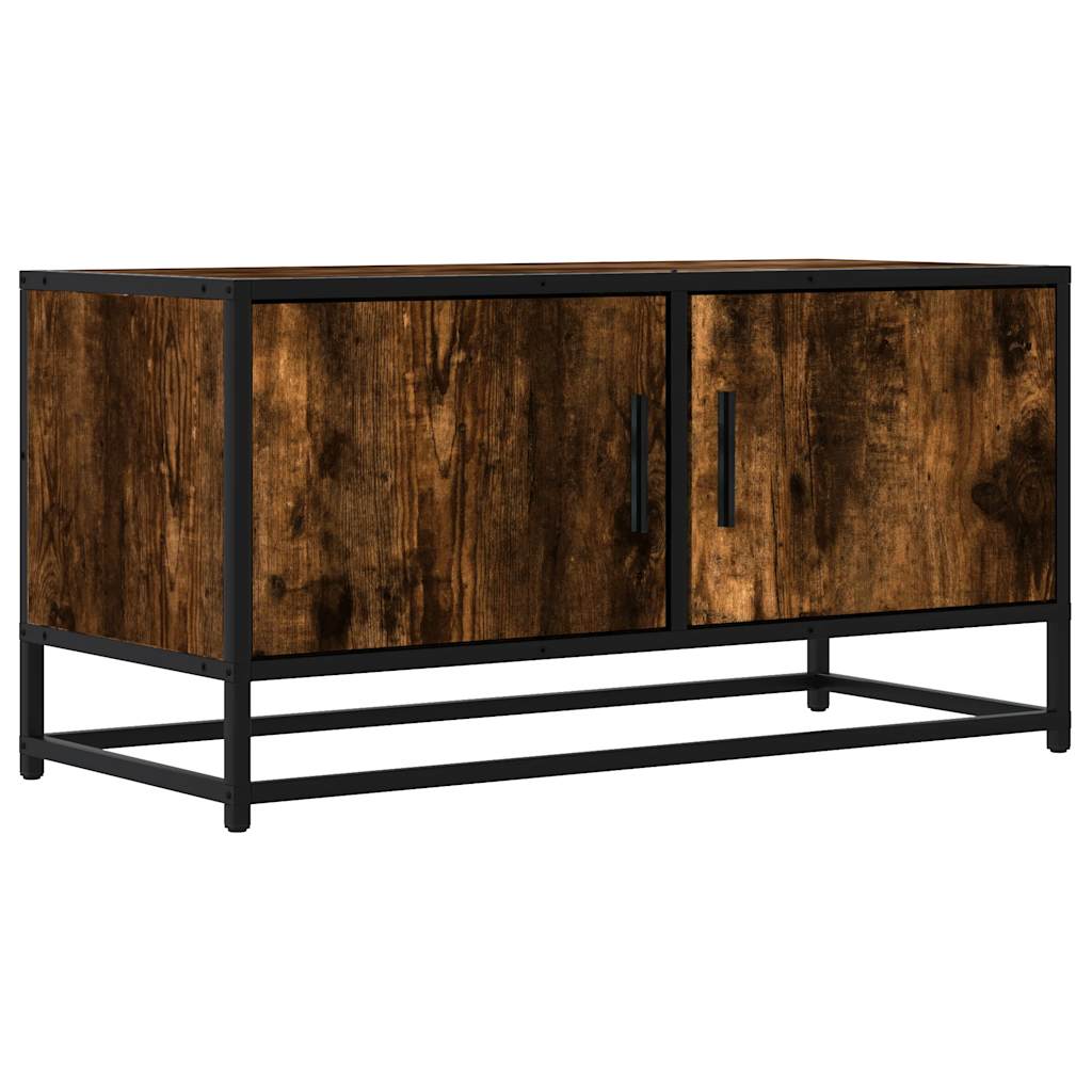 tv-bord 80x34,5x40 cm konstrueret træ metal røget egetræsfarve