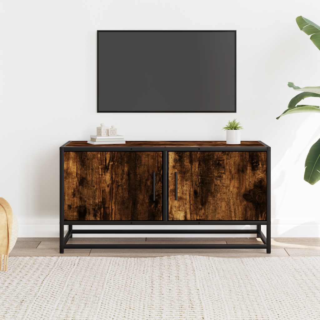 tv-bord 80x34,5x40 cm konstrueret træ metal røget egetræsfarve