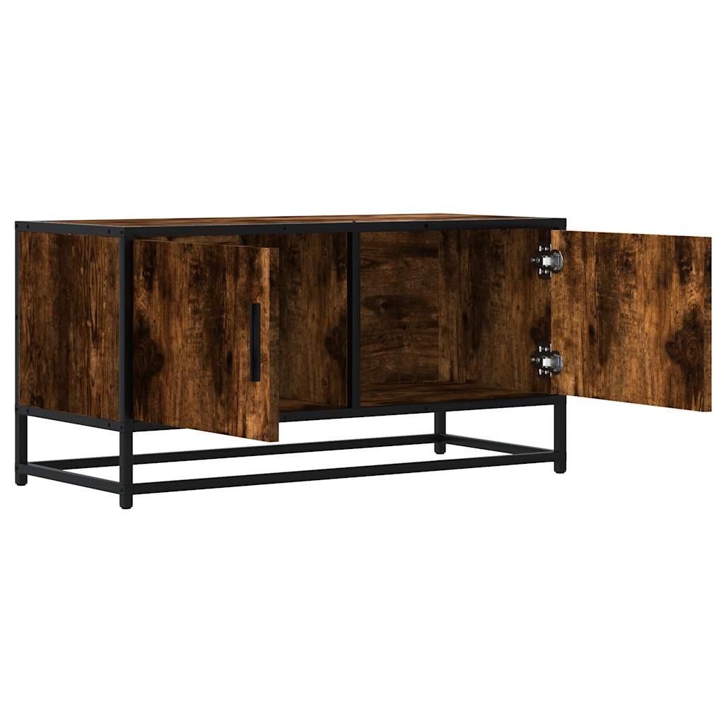tv-bord 80x34,5x40 cm konstrueret træ metal røget egetræsfarve