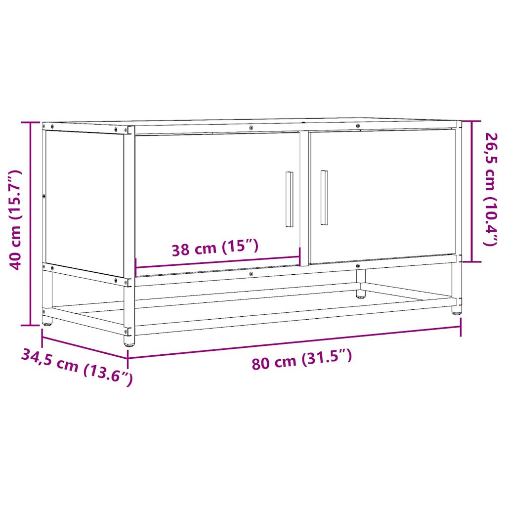 tv-bord 80x34,5x40 cm konstrueret træ metal røget egetræsfarve