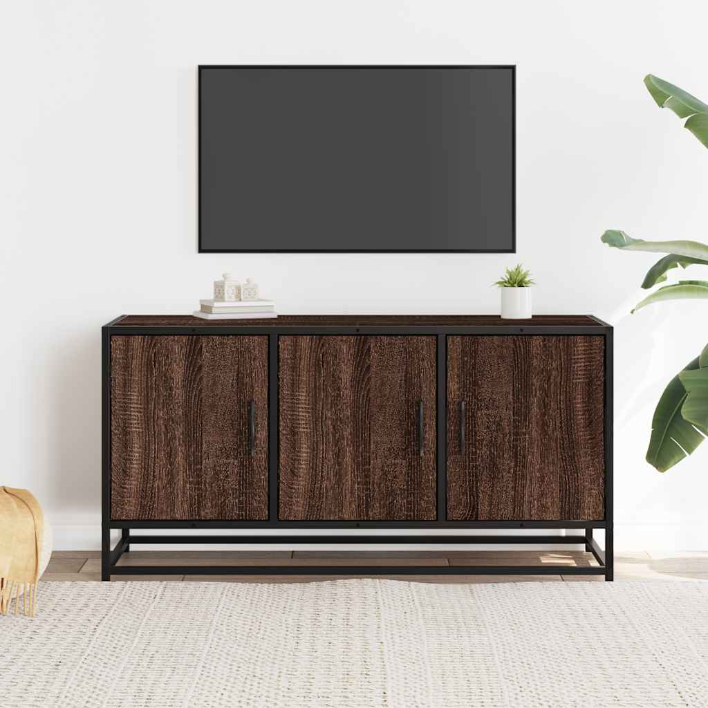 tv-bord 100x35x50 cm konstrueret træ og metal brun egetræsfarve