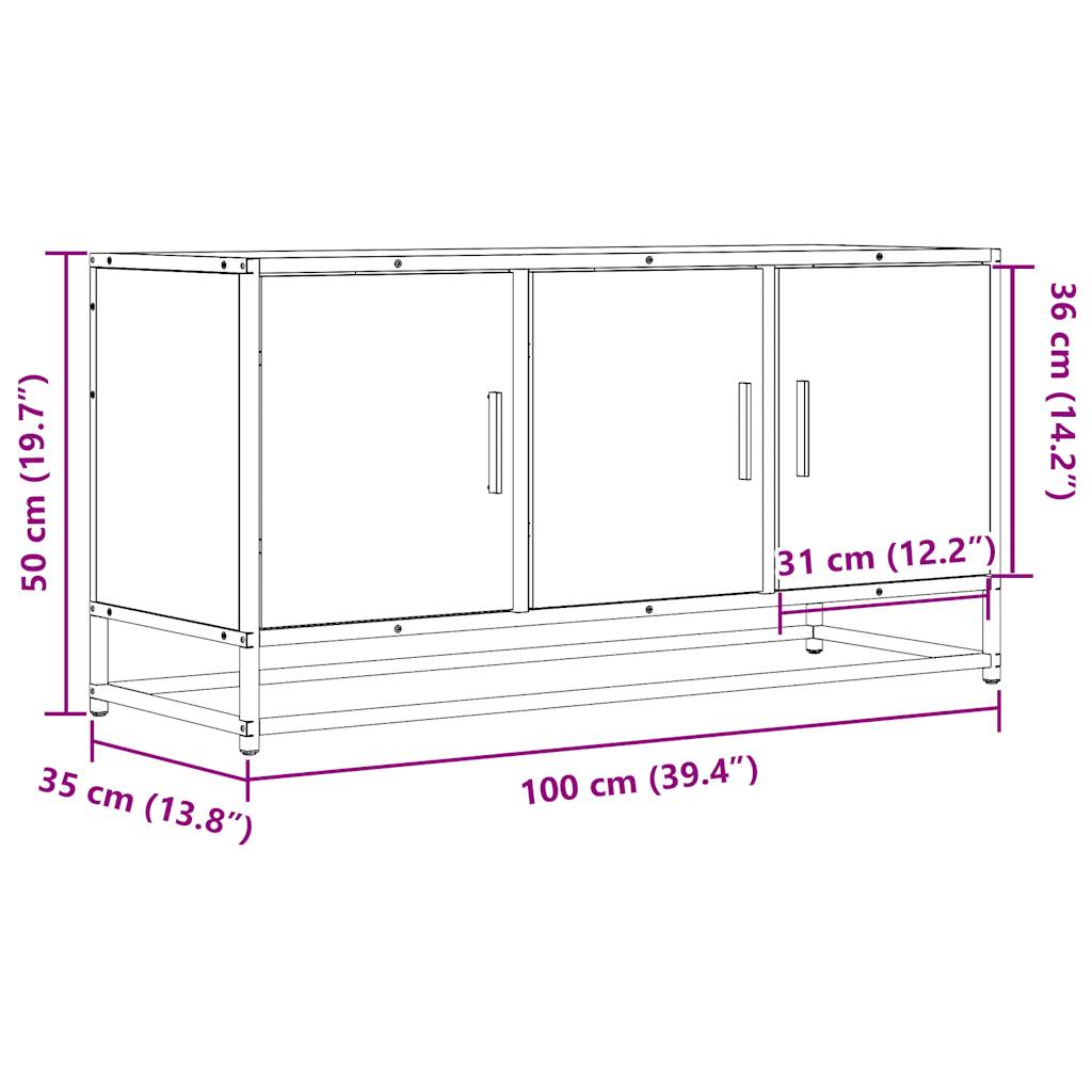 tv-bord 100x35x50 cm konstrueret træ og metal brun egetræsfarve