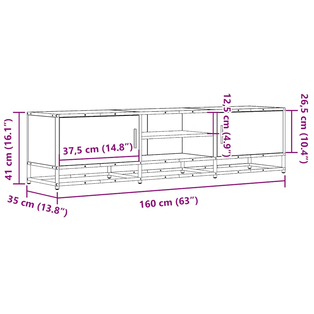 tv-bord 160x35x41 cm konstrueret træ metal røget egetræsfarve