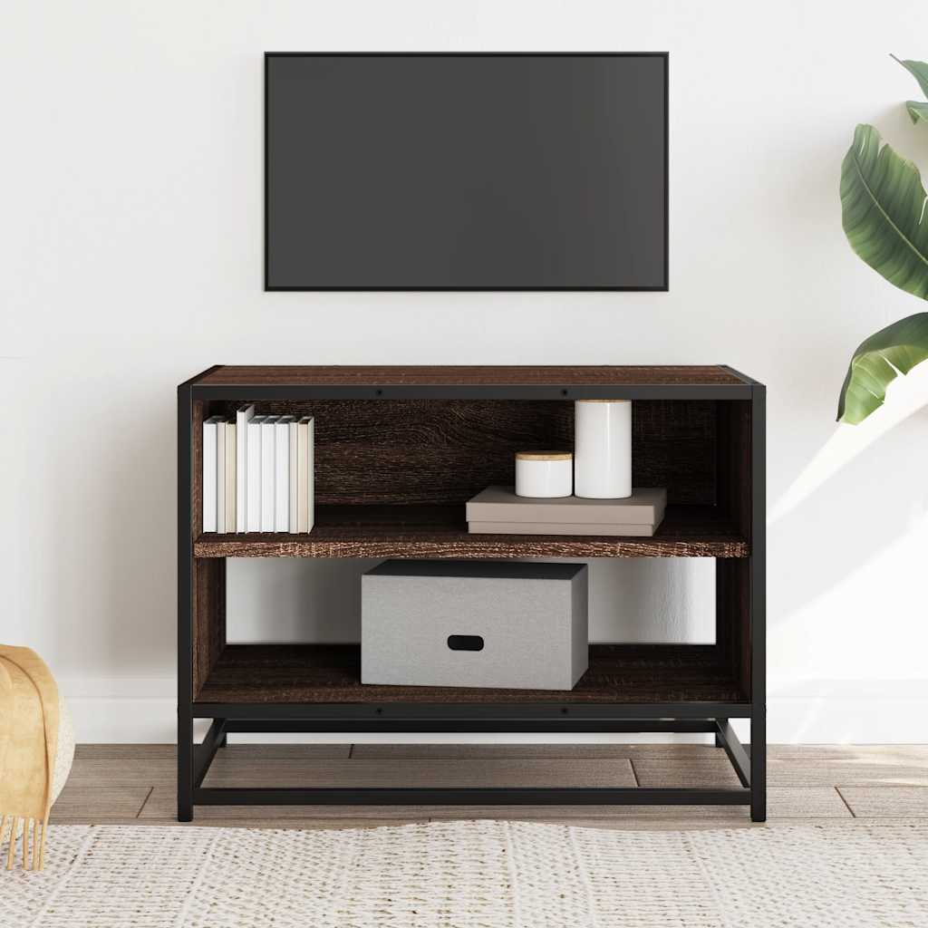 tv-bord 61x40x46 cm konstrueret træ og metal brun egetræsfarve
