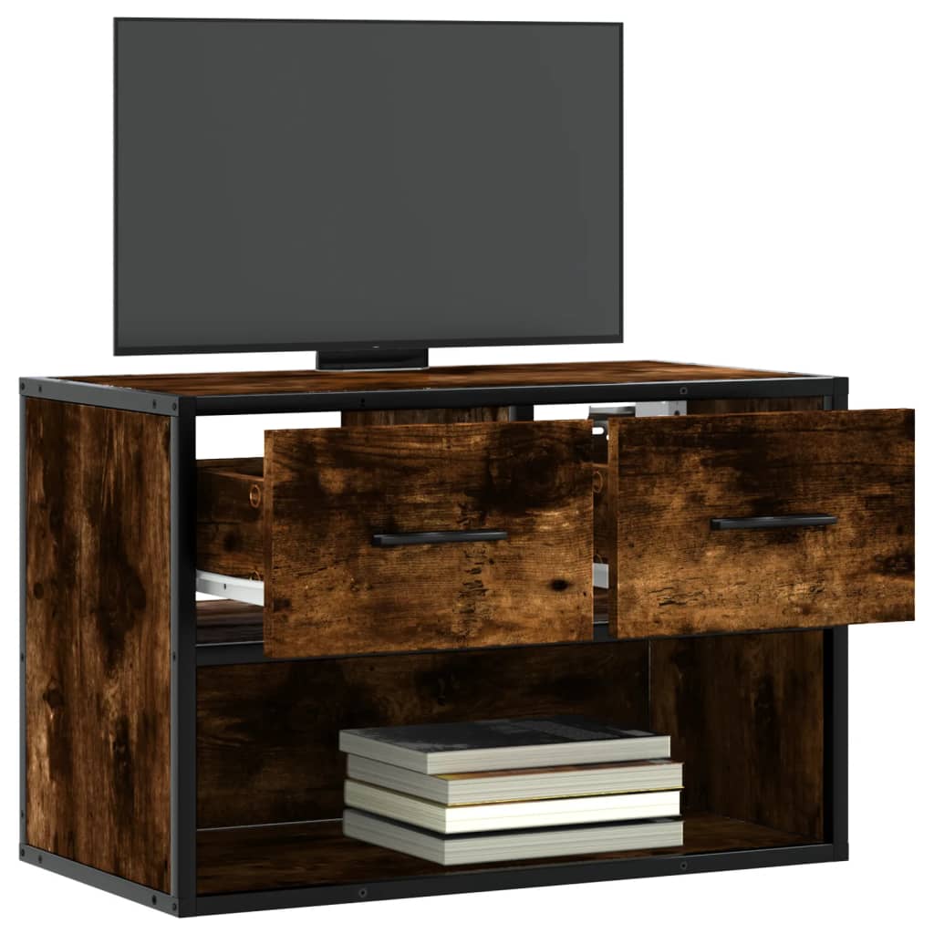 tv-bord 60x31x39,5 cm træ og metal røget egetræsfarve