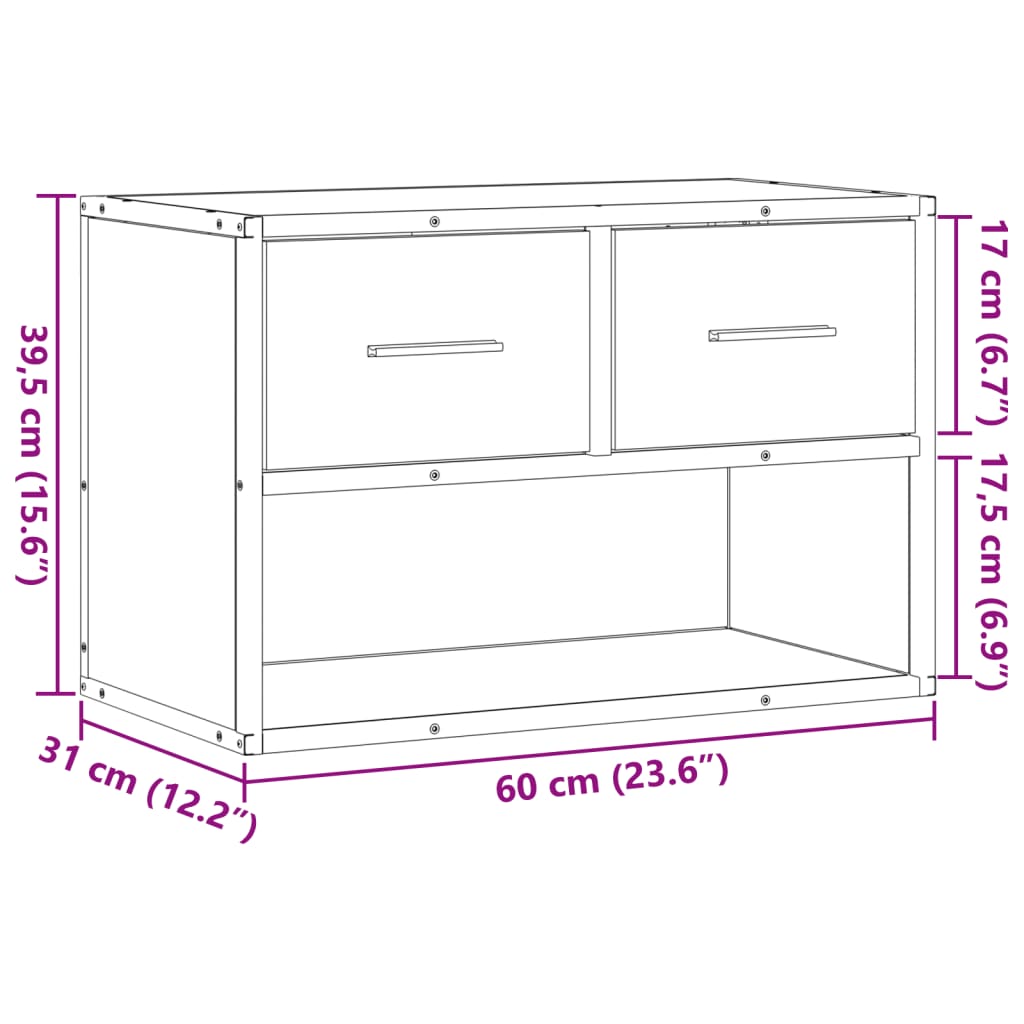 tv-bord 60x31x39,5 cm træ og metal røget egetræsfarve