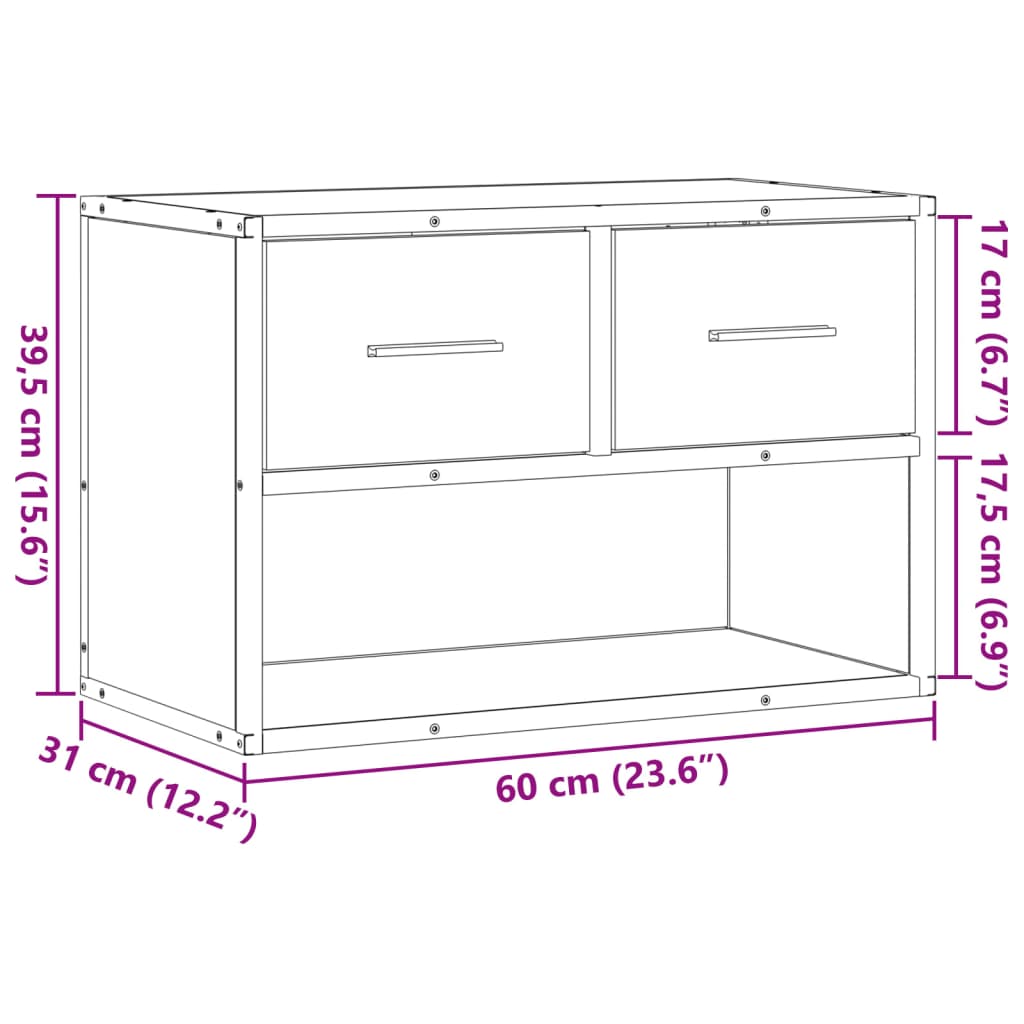 tv-bord 60x31x39,5 cm konstrueret træ og metal grå sonoma-eg