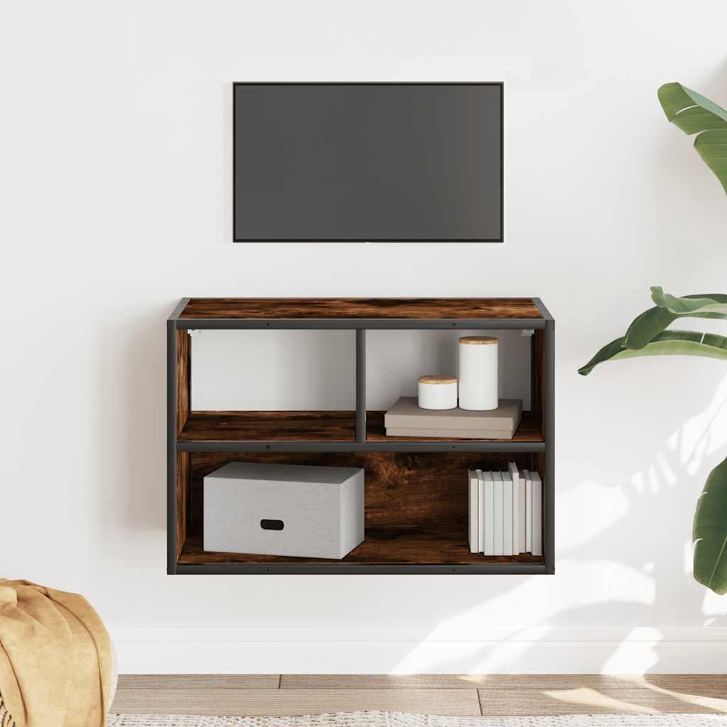 tv-bord 60x31x39,5 cm konstrueret træ og metal røget egetræ