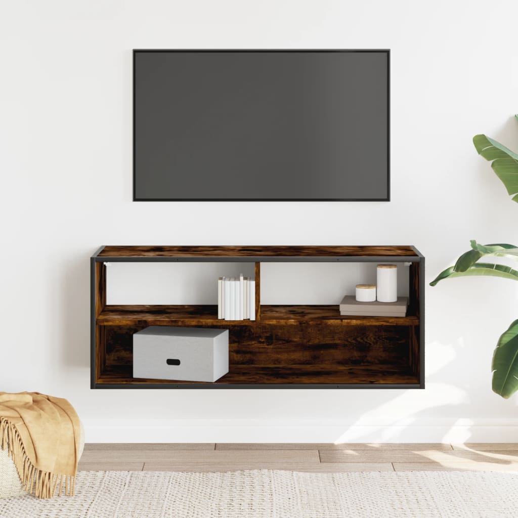 tv-bord 100x31x39,5 cm konstrueret træ og metal røget egetræ