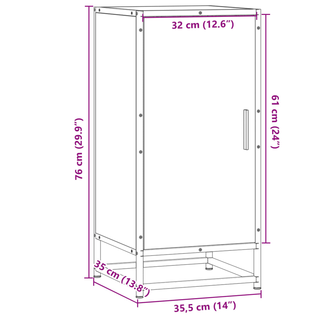 skab 35,5x35x76 cm konstrueret træ og metal brun egetræsfarve