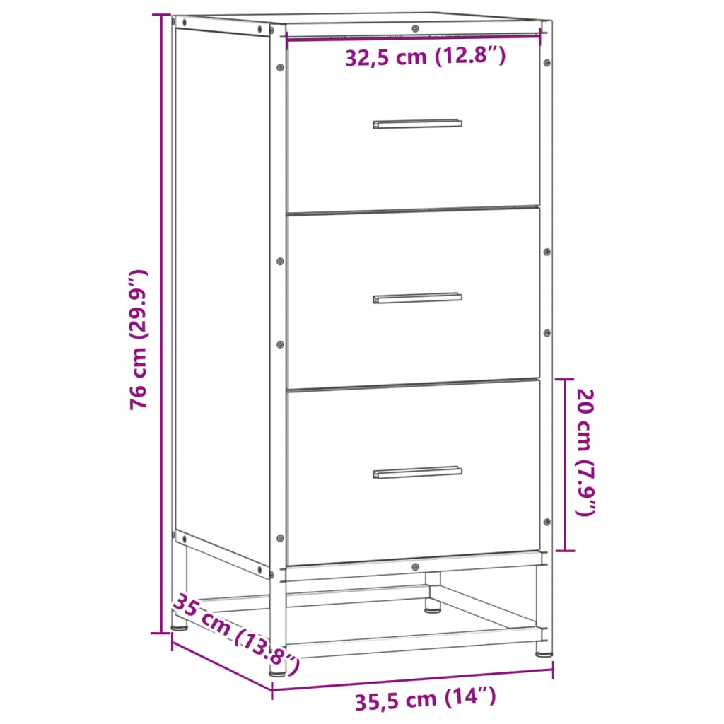 skab 35,5x35x76 cm konstrueret træ og metal røget egetræsfarve