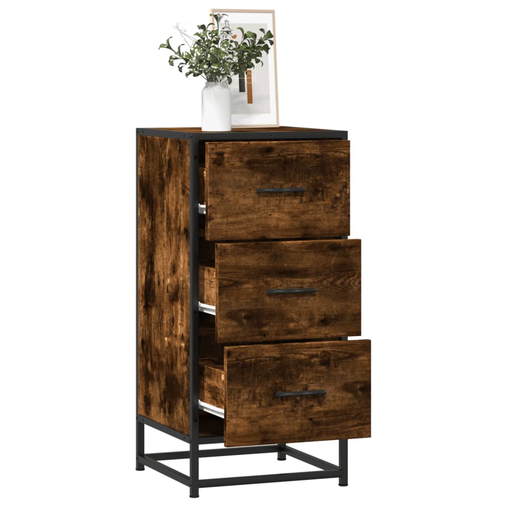 skab 35,5x35x76 cm konstrueret træ og metal røget egetræsfarve