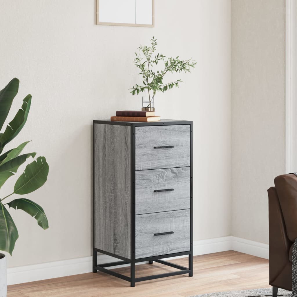 skab 35,5x35x76 cm konstrueret træ og metal grå sonoma-eg