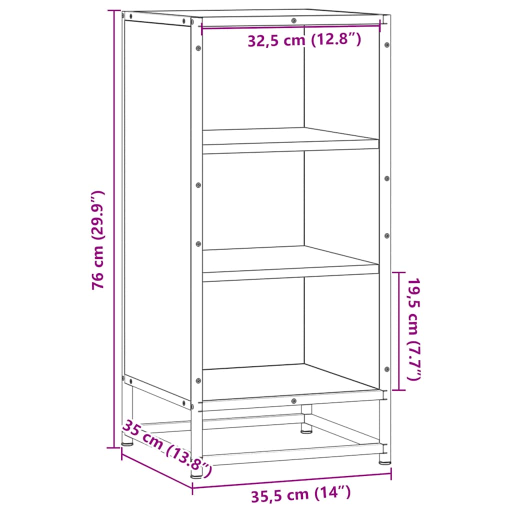 skab 35,5x35x76 cm konstrueret træ og metal røget egetræsfarve