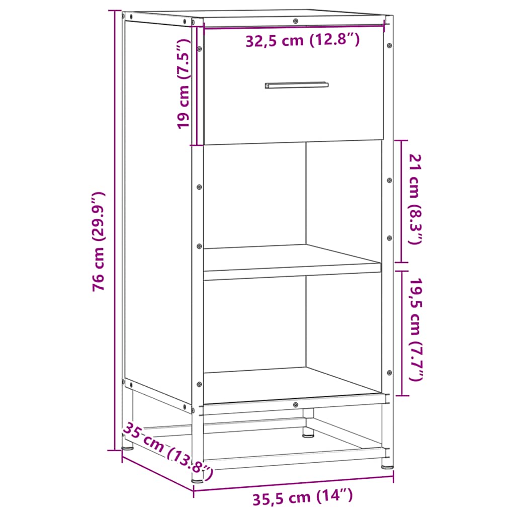skuffeskab 35,5x35x76 cm konstrueret træ og metal sort