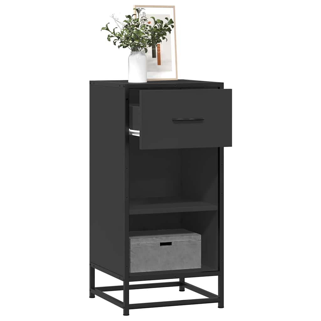 skuffeskab 35,5x35x76 cm konstrueret træ og metal sort