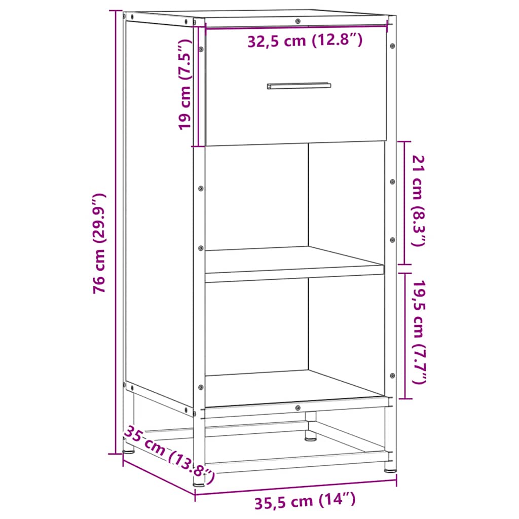 skab 35,5x35x76 cm konstrueret træ og metal røget egetræsfarve