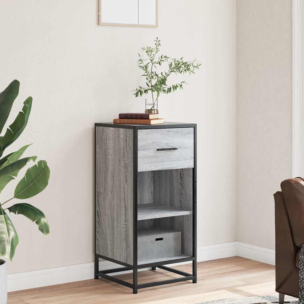 skab 35,5x35x76 cm konstrueret træ og metal grå sonoma-eg