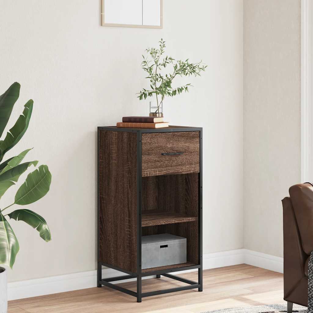 skab 35,5x35x76 cm konstrueret træ og metal brun egetræsfarve