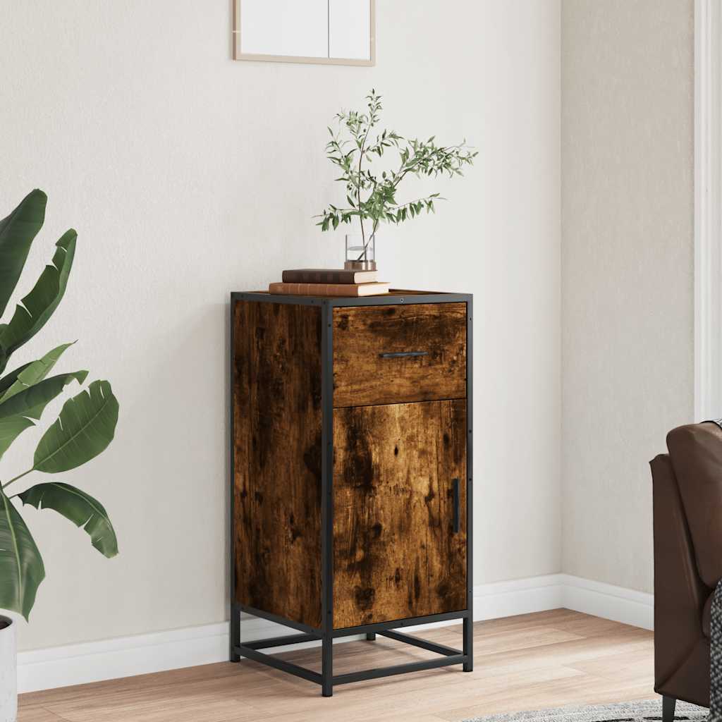 skab 35,5x35x76 cm konstrueret træ og metal røget egetræsfarve