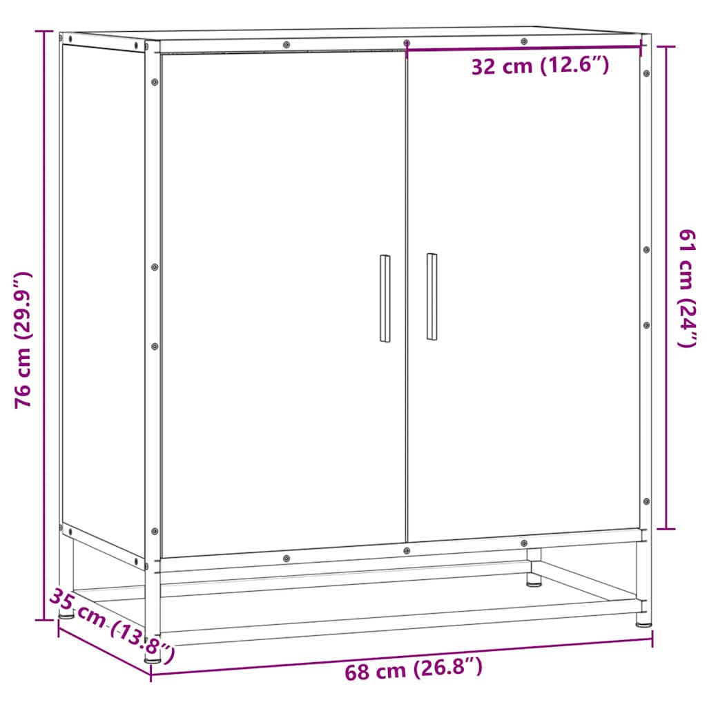 skab 68x35x76 cm konstrueret træ og metal røget egetræsfarve