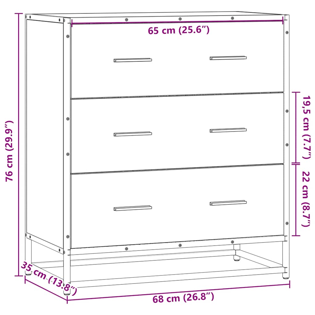 skab 68x35x76 cm konstrueret træ og metal grå sonoma-eg