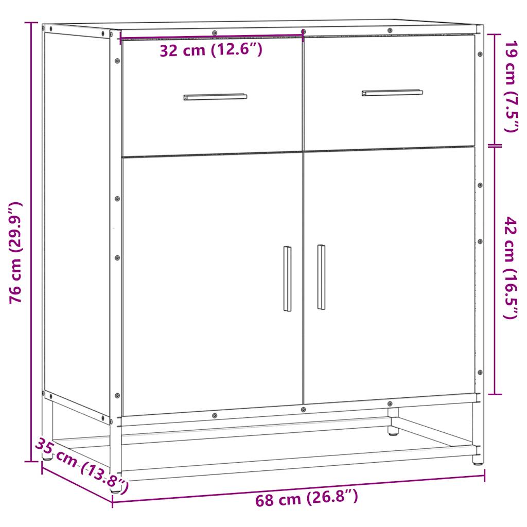 skuffeskab 68x35x76 cm konstrueret træ brun egetræsfarve